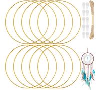 Sinofort Metal Rings for Craft,10 PCS 8 in Metal Rings,Gold Hoops Floral Macrame Hoops Rings for DIY Crafts Macrame Dream Catcher Supplies,with Traceless Hooks and Hemp Ropes