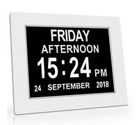 SINOIDEAS Calendar Memory Loss Day Clock with Digital Photo Frame, Extra Large Non-Abbreviated Day & Month, 8 Inch White