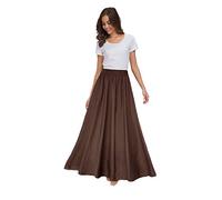 Sinono Womens Chiffon Retro Maxi Skirt Vintage Ankle-Length Skirts, Brown, S