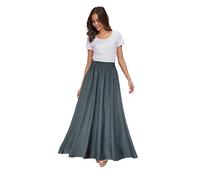 Sinono Womens Chiffon Retro Maxi Skirt Vintage Ankle-Length Skirts, Dark Gray, X-Large