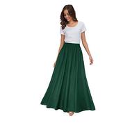 Sinono Womens Chiffon Retro Maxi Skirt Vintage Ankle-Length Skirts, Dark Green, Large