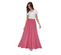 Sinono Womens Chiffon Retro Maxi Skirt Vintage Ankle-Length Skirts, Misty Rose, Medium