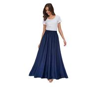 Sinono Womens Chiffon Retro Maxi Skirt Vintage Ankle-Length Skirts, Navy Blue, Medium
