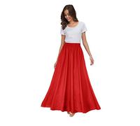 Sinono Womens Chiffon Retro Maxi Skirt Vintage Ankle-Length Skirts, Red, Small