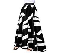 Sinono Women's Chiffon Stripe Maxi Skirt High Waist Mopping Floor Skirts, Black3, M