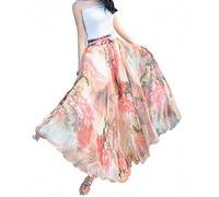 Sinono Women's Floral Maxi Chiffon Long Skirts Full Length Beach Skirt - Gold - X-Large