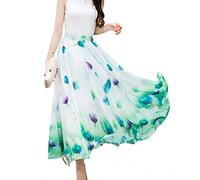 Sinono Women's Floral Maxi Chiffon Long Skirts Full Length Beach Skirt - Green - XX-Large