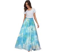 Sinono Women's Floral Maxi Chiffon Long Skirts Full Length Beach Skirt, Light Green, XL