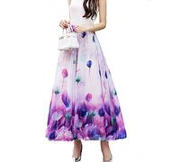 Sinono Women's Floral Maxi Chiffon Long Skirts Full Length Beach Skirt - Purple - XXX-Large