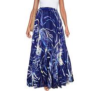 Sinono Women's Floral Maxi Chiffon Long Skirts Full Length Beach Skirt, Royal Blue, Large