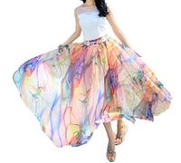 Sinono Women's Floral Maxi Chiffon Long Skirts Full Length Beach Skirt, Yellow, Medium