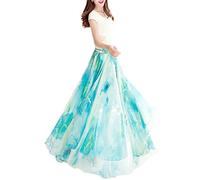 Sinono Womens Floral Print Long Chiffon Bohemian Maxi Boho Beach Skirt - blue - XX-Large
