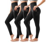 SINOPHANT High Waisted Leggings with Pockets for Women, Buttery Soft Elastic Opaque Tummy Control Stretchy Yoga Pants Trousers(#3 Pack, Black Side Pocket,S-M