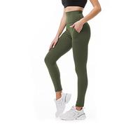 SINOPHANT High Waisted Leggings with Pockets for Women, Buttery Soft Elastic Opaque Tummy Control Stretchy Yoga Pants Trousers(#1 Pack, ArmyGreen,S-M