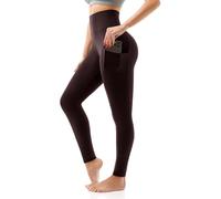 SINOPHANT High Waisted Leggings with Pockets for Women, Buttery Soft Elastic Opaque Tummy Control Stretchy Yoga Pants Trousers(#1 Pack, Brown Side Pocket,S-M
