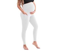 SINOPHANT Women's Maternity Leggings High Waist Maternity Trousers with Pockets Opaque Pregnancy Leggings Soft Elastic Maternity Fashion Home Yoga, 1 Pack White, M