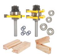 Sinoprotools 2Pcs Tongue and Groove Router Bit Set, 1/4" Shank Tongue and Groove Router Bits, 3 Teeth T Shape Jointing Router Bits,Wood Milling Cutter for Tongue&Groove Joints,Slots(1-3/4" Cut Dia.)