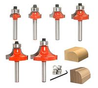 Sinoprotools Roundover&Beading Router Bits,6Bits Edge Forming Router Bit Set,Corner Rounding Router Bits 1/4 Inch Shank with 6pcs Beading Bearings, Radius - 1/16" 1/8" 3/16" 1/4" 3/8" 1/2"