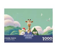 Sinoshow_24085_3d_illustration_of_cute_giraffe_cat_and_bird_cha_1d399ff3-bfad-4080-bb6c-423721fb3396_2 1000 Pieces Puzzles Impossible Hard Difficult Jigsaw Puzzle, Vibrant Imagery, Fam