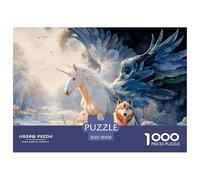 Sinoshow_24085_a_blue_unicorn_with_angel_wings_standing_next_to_da1cf2cc-ab96-4dc0-8c07-c643f1d44fd7_4 1000 Pieces Puzzles Impossible Hard Difficult Puzzle Game, Stress Releasing Family Game, Birthda