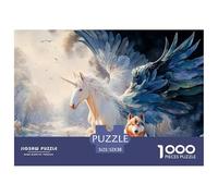 Sinoshow_24085_a_blue_unicorn_with_angel_wings_standing_next_to_da1cf2cc-ab96-4dc0-8c07-c643f1d44fd7_4 1000 Pieces Jigsaw Fun Challenging & Brainteasing Jigsaw Puzzle, Stress Releasing Family Game, B