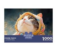 Sinoshow_24085_a_cute_happy_cat_wearing_a_yellow_floral_headsca_36a62aec-98eb-4f27-ab4e-eb7f93ec215e_1 1000 Pieces Puzzles Impossible Hard Difficult Jigsaw Puzzle, Vibrant Imagery, Fam