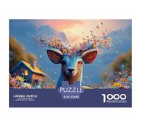 Sinoshow_24085_a_deer_with_colorful_flowers_and_leaves_on_its_h_fa9dd0ba-b3ea-4354-b780-5ab97ff1d652_1 1000 Pieces Jigsaw Impossible Hard Difficult Jigsaw Puzzle, Stress Releasing Family Game, Family