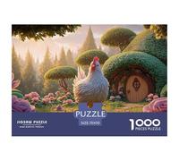Sinoshow_24085_a_fluffy_white_chicken_stands_on_the_green_grass_8d44fd86-3ad2-4865-a7f1-ac021fc0d0d0_4 1000 Pieces Puzzles Impossible Hard Difficult Jigsaw Puzzle, Vibrant Imagery, Fam
