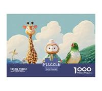 Sinoshow_24085_a_giraffe_an_owl_and_a_parrot_stand_next_to_each_12034b90-57c0-4aa3-9095-5580a8444858_2 1000 Pieces Puzzles Impossible Hard Difficult Jigsaw Puzzle, Vibrant Imagery, Fam