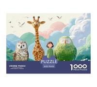 Sinoshow_24085_a_giraffe_an_owl_and_a_parrot_wearing_stand_next_3e62b2a1-01a9-4485-a5b7-6bd5c105caed_1 1000 Pieces Puzzles Impossible Hard Difficult Jigsaw Puzzle, Vibrant Imagery, Bir