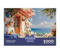 Sinoshow_24085_a_greek_island_cottage_with_a_blue_and_white_che_028e9859-ad91-4096-bf82-e1f0bf43e729_1 1000 Pieces Puzzles Impossible Hard Difficult Jigsaw Puzzle, Stress Releasing Family Game, Birth