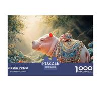 Sinoshow_24085_a_pink_hippopotamus_with_a_baby_elephant_on_its__b99c375f-4e5e-4e93-b8e7-5ee72231ef0e_2 1000 Pieces Jigsaw Fun Challenging & Brainteasing Puzzle Game, Unique Challenging Educational To