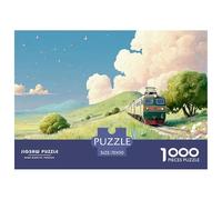Sinoshow_24085_a_train_on_the_road_surrounded_by_green_fields_i_ce1e670a-40c4-4b78-a7b6-e3420f6456cd_4 1000 Pieces Puzzles Impossible Hard Difficult Jigsaw Puzzle, Vibrant Imagery, Fam
