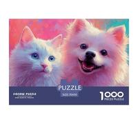 Sinoshow_24085_a_white_cat_and_a_fluffy_dog_happy_expressions_a_0f541e22-5e9c-44dc-8a9c-524af10cce9c_4 1000 Pieces Puzzles Impossible Hard Difficult Puzzle Game, Unique Challenging Educational Toys,