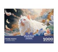 Sinoshow_24085_a_white_cat_surrounded_by_blue_feathers_with_gol_fa82b656-4c67-4909-b9fd-4311fe498ecd_3 1000 Pieces Jigsaw Fun Challenging & Brainteasing Jigsaw Puzzle, Vibrant Imagery