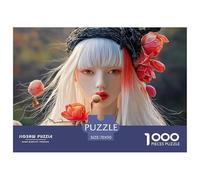 Sinoshow_24085_beautiful_young_woman_with_long_white_hair_red_b_632e30c9-e8f8-4ebe-9dbd-56d800c10c38_1 1000 Pieces Jigsaw Challenging And Educational Puzzle Game, Stress Releasing Family Game, Birthd