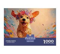 Sinoshow_24085_cute_puppy_with_a_flower_crown_running_and_smili_c4da33b4-f9f9-4edc-a3a1-3e31b67c47fd_1 1000 Pieces Jigsaw Challenging And Educational Puzzle Game, Vibrant Imagery, Birt