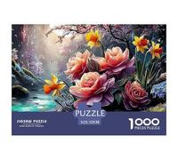 Sinoshow_24085_pink_rose_yellow_daffodil_and_blue_forget-me-not_c00aae03-c0e5-420c-b9d5-1f61eb95805d_3 (1) 1000 Pieces Puzzles Impossible Hard Difficult Jigsaw Puzzle, Vibrant Imagery