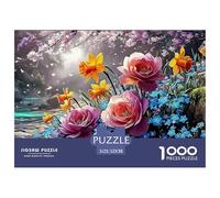 Sinoshow_24085_pink_roses_yellow_daffodils_and_blue_forget-me-n_b443445c-6c73-4bba-b91a-548ed5f55e7e_1 1000 Pieces Jigsaw Fun Challenging & Brainteasing Jigsaw Puzzle, Vibrant Imagery