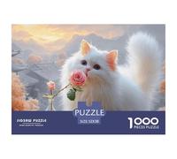 Sinoshow_24085_white_persian_cat_holding_a_pink_rose_in_its_mou_c487264c-088c-45d7-9258-c833c9dcf583_4 1000 Pieces Puzzles Impossible Hard Difficult Puzzle Game, Stress Releasing Family Game, Family