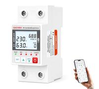 SINOTIMER WiFi Smart Energy Meter AC 63A 80-300V WiFi Smart Earth Leakage Over Under Voltage Protector Circuit Breaker Din Rail Electricity Energy Monitor APP Remote Control Smart Life 230V