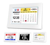 Sinoviwe Digital Calendar Alarm Clock, 8" Large Display clocks with Day Date & Month Year, Temperature,Memory Loss Dementia Alzheimer Impaired Vision Clock for Living Room Bedroom Office (White)