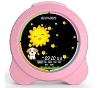 Sinoviwe Kids Alarm Clock Sun & Moon LED Display with Day & Date OK to Wake Clock with Night Light for Kids Children's Sleep Trainer Gift for Boy and Girls (Pink)