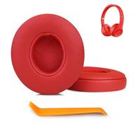 SINOWO Earpads Replacement for Beats Solo 2 & Solo 3 Wireless On-Ear Headphones,Solo2 Solo3 Ear Pads Cushions with Noise Isolation Memory Foam,Soft Protein Leather(Club Red)