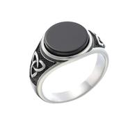 Sinoyp Viking Rune Ring for Men - Black Cubic Zirconia Stone Statement Ring, Nordic Stainless Steel Jewelry Gift, No Gemstone