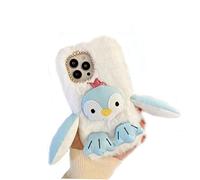 SINQERISHT Plush Case for Samsung Galaxy S22 Protective Case for Girls Cute Winter Warm Penguin Fluffy Mobile Phone Case Silicone Case Glitter Diamond Shockproof Case (Blue)