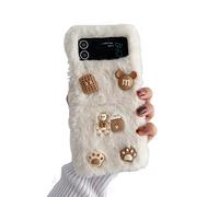 SINQERISHT Plush Case for Samsung Galaxy Z Flip 3 5G 2021 Protective Case for Girls Cute Winter Warm Bear Rabbit Fly Fluffy Mobile Phone Case Silicone Case Shockproof Case (White)