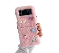 SINQERISHT Plush Case for Samsung Galaxy Z Flip 3 5G 2021 Protective Case for Girls Cute Winter Warm Bear Rabbit Fly Fluffy Mobile Phone Case Silicone Case Shockproof Case (Pink)