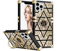 SINQERISHT Retro Square Protective Case for Samsung Galaxy A71 4G Case Luxury Star Flower Design Soft TPU Metal Coating Bumper Shockproof Protection with Diamond Ring Stand Cover (Gold)