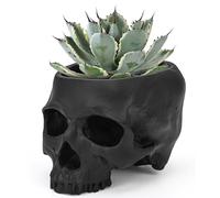 Sinromrich Skull Planter Pot for Plants - Realistic Human Skull Head Flower Pot, Halloween/Gothic Décor, Resin Planter for Succulents, Bonsai, Cactus, Home Bar, Desk, Spooky Gift Idea (Black)